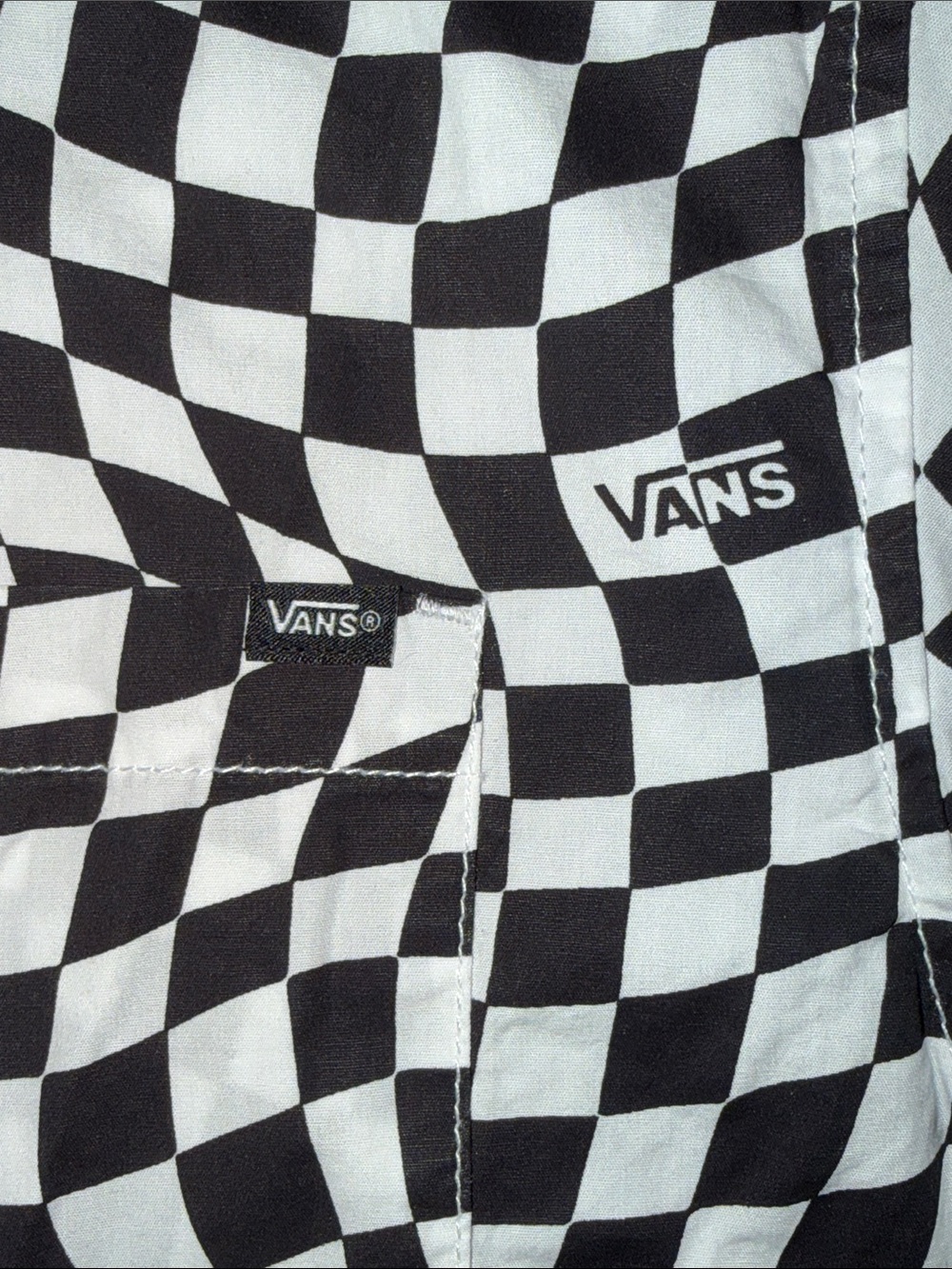 Vans Black & White Wavy Checkerboard Short Sleeve Button-Up - Picture 4 of 5